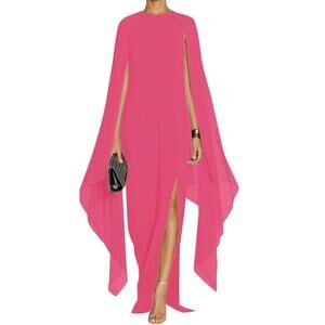 Pink Formal Sheer Long Dress With Spilt In Front, Medium